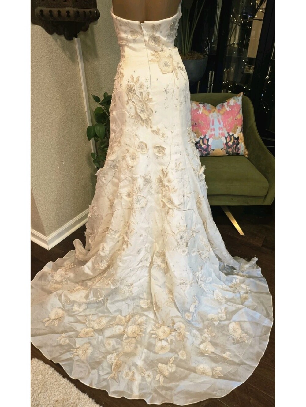 Watters Brides Wedding Dress 6 Silk Organza Strapless Floral A Line Gown 02001B - Picture 3 of 15